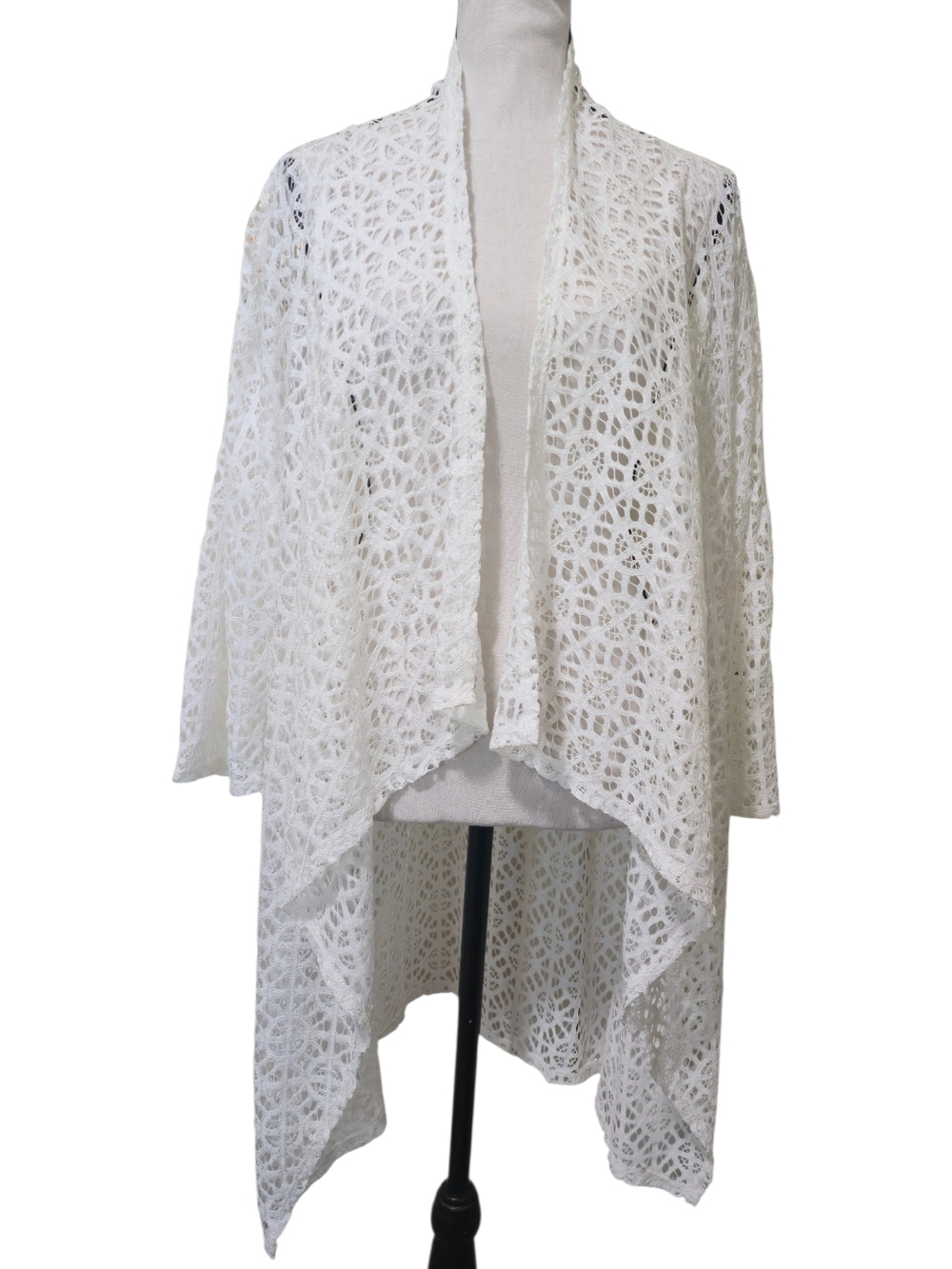 Boho Mesh Crochet Lace Duster Cardigan Size 2XL Festival Resort Cover Up Cottage